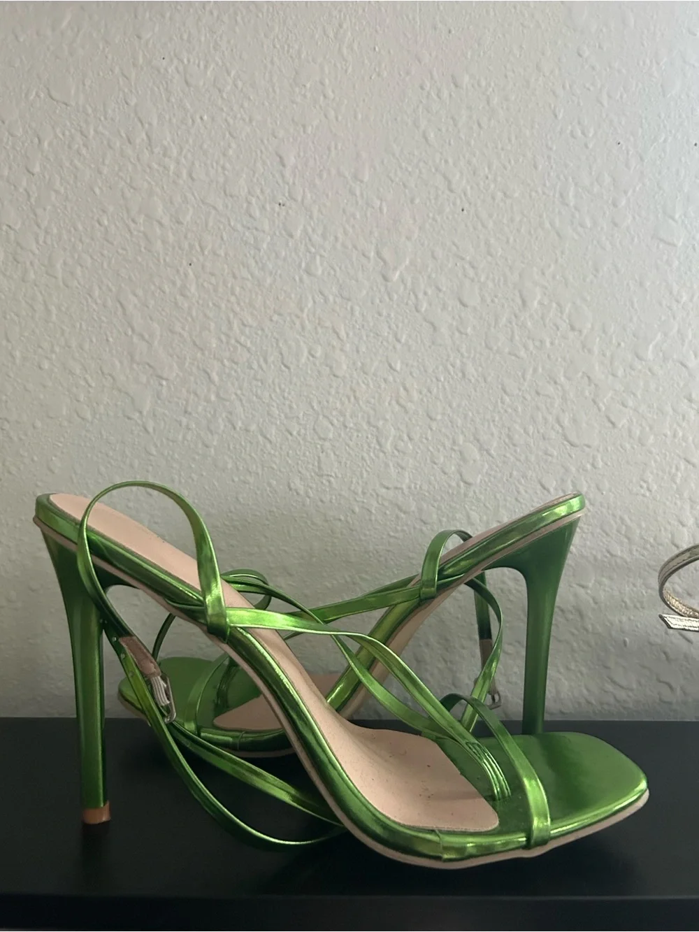 SHEIN Metallic Lime Green Crisscross Ankle Strap High Heels